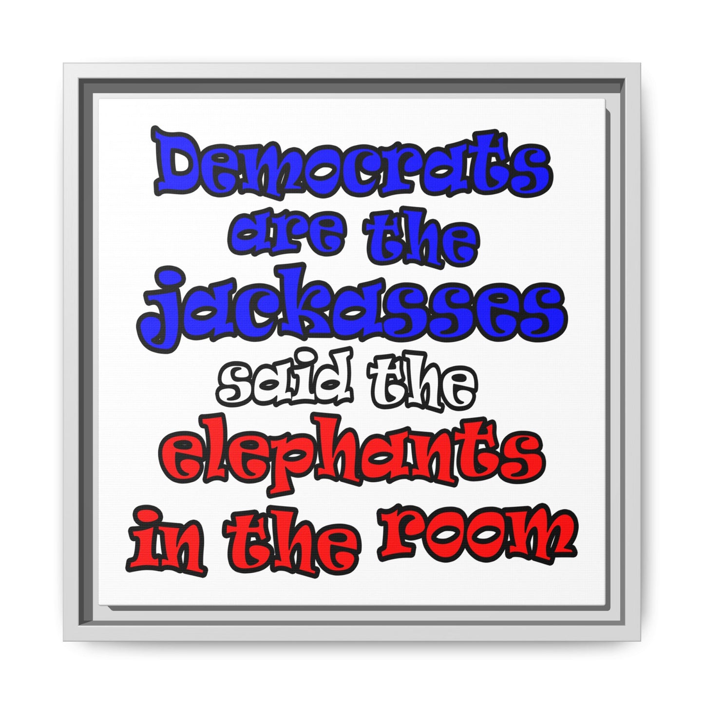donkeys and elephants - framed canvas art (white)