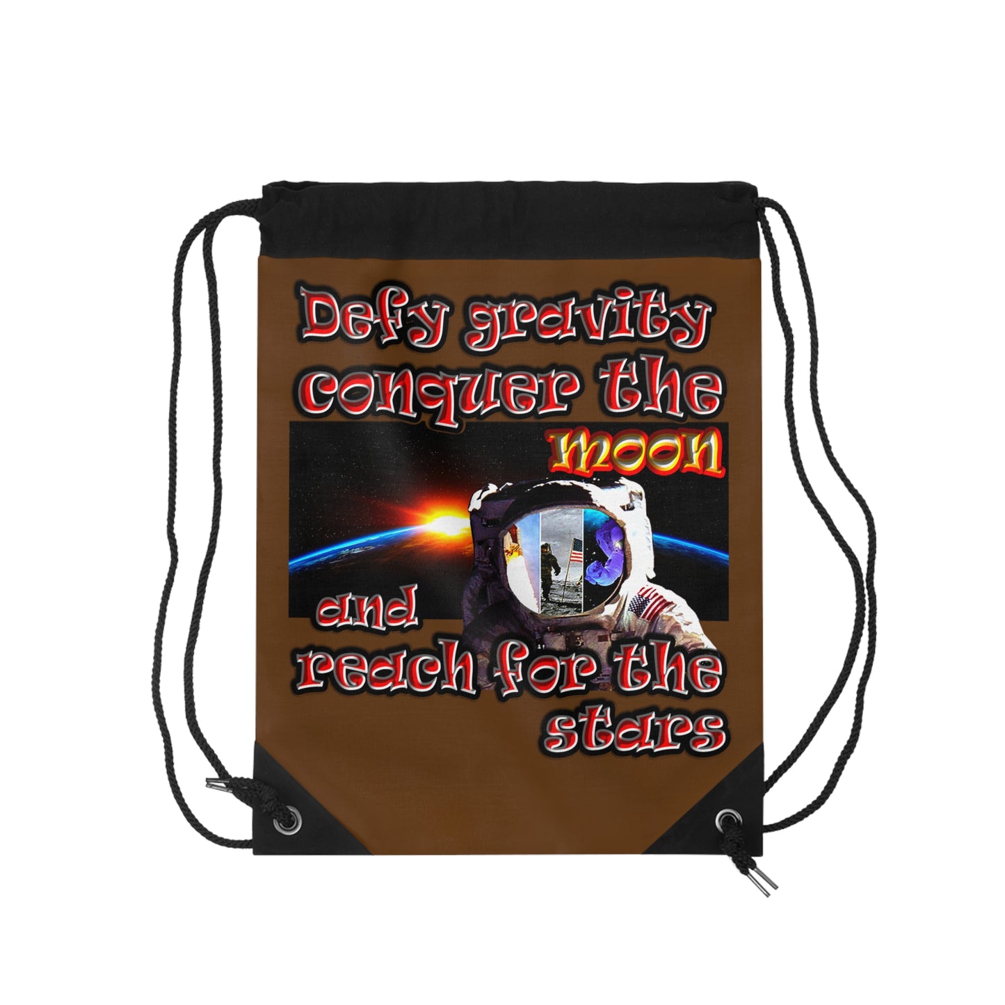 defy conquer reach - Drawstring Bag (brown)