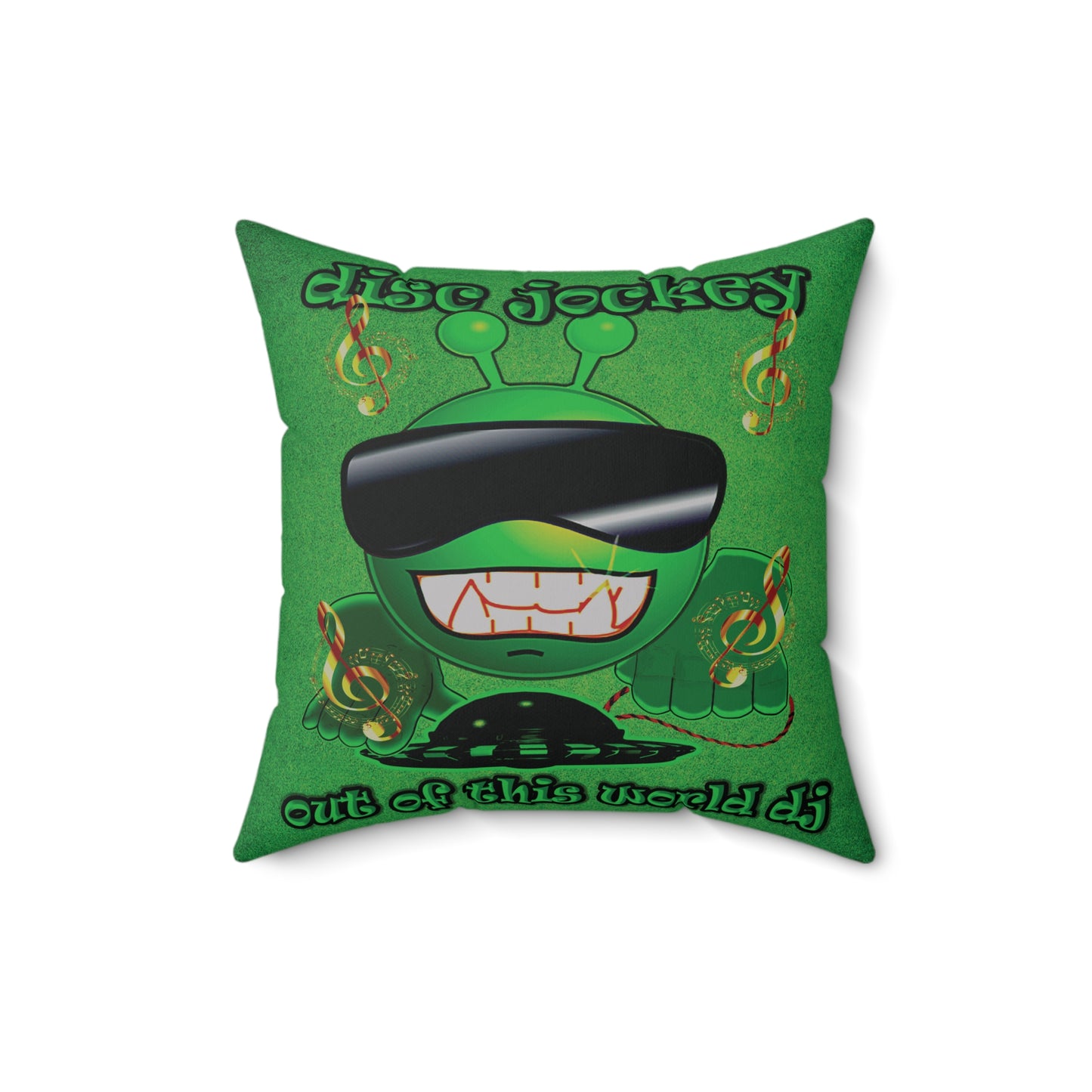 disc jockey - Spun Polyester Square Pillow - (green turf)