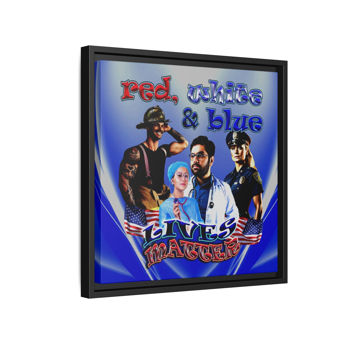 rw&b lives matter - framed canvas art (blue-white wave)