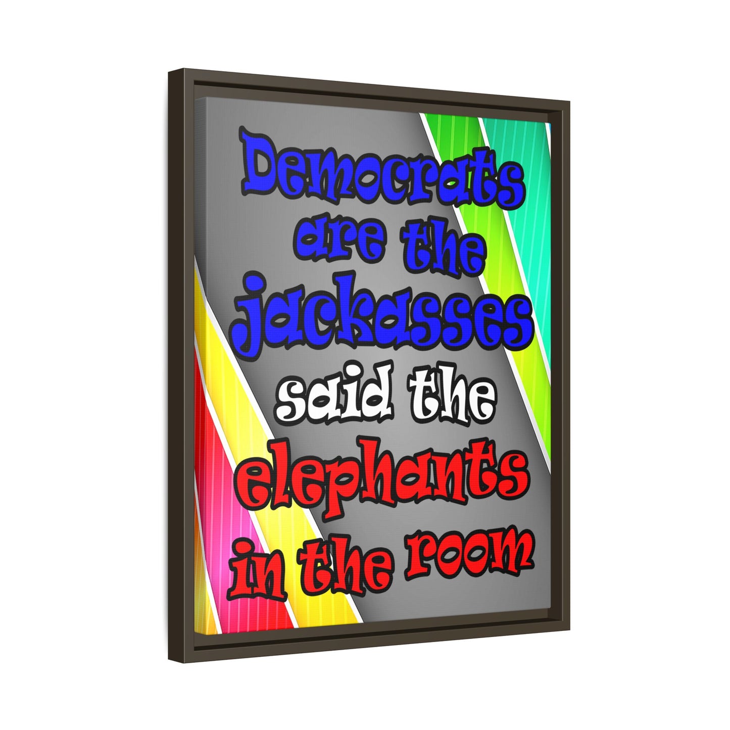 donkeys and elephants - framed canvas art (rainbow split)
