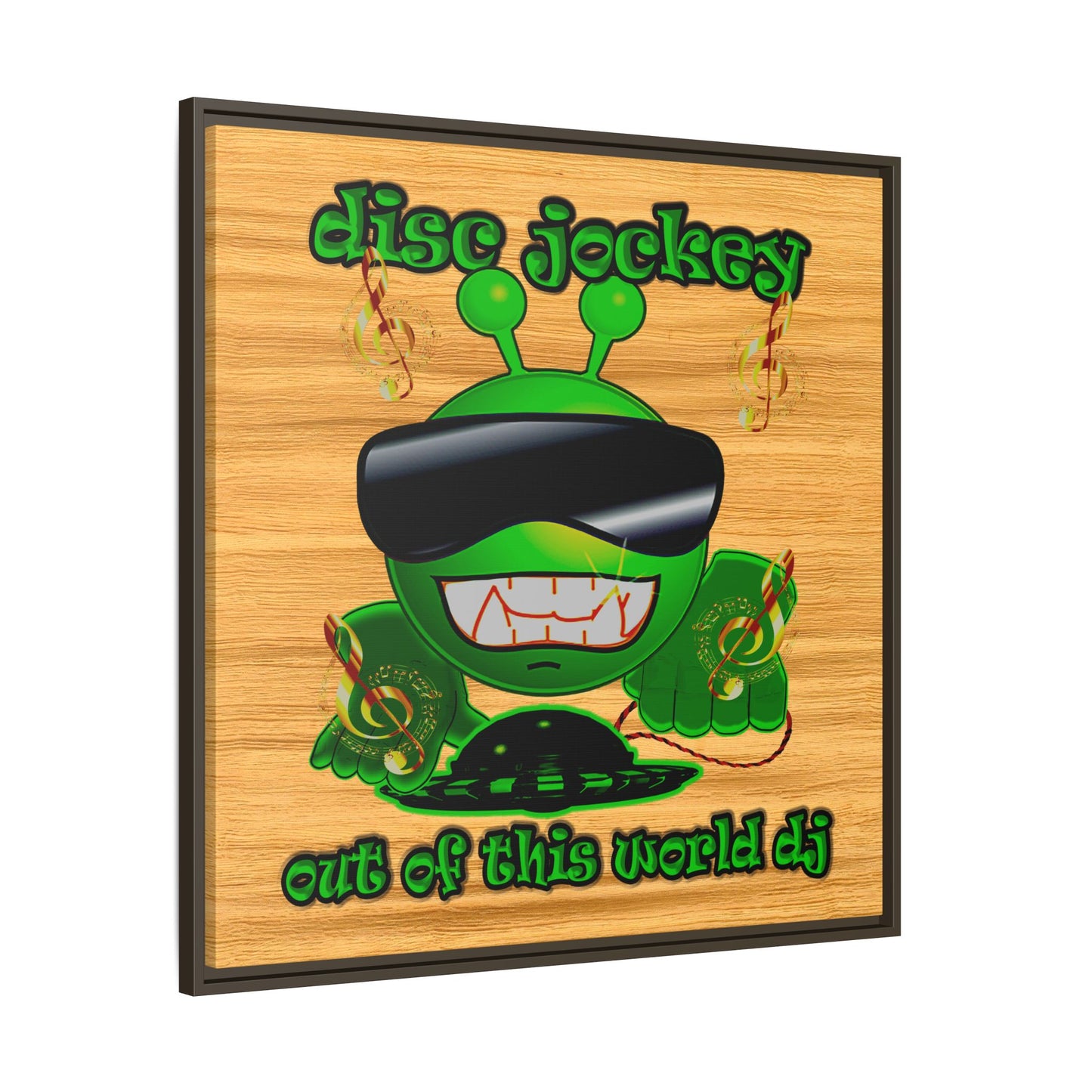 disc jockey - framed canvas art (butterscotch wood finish)