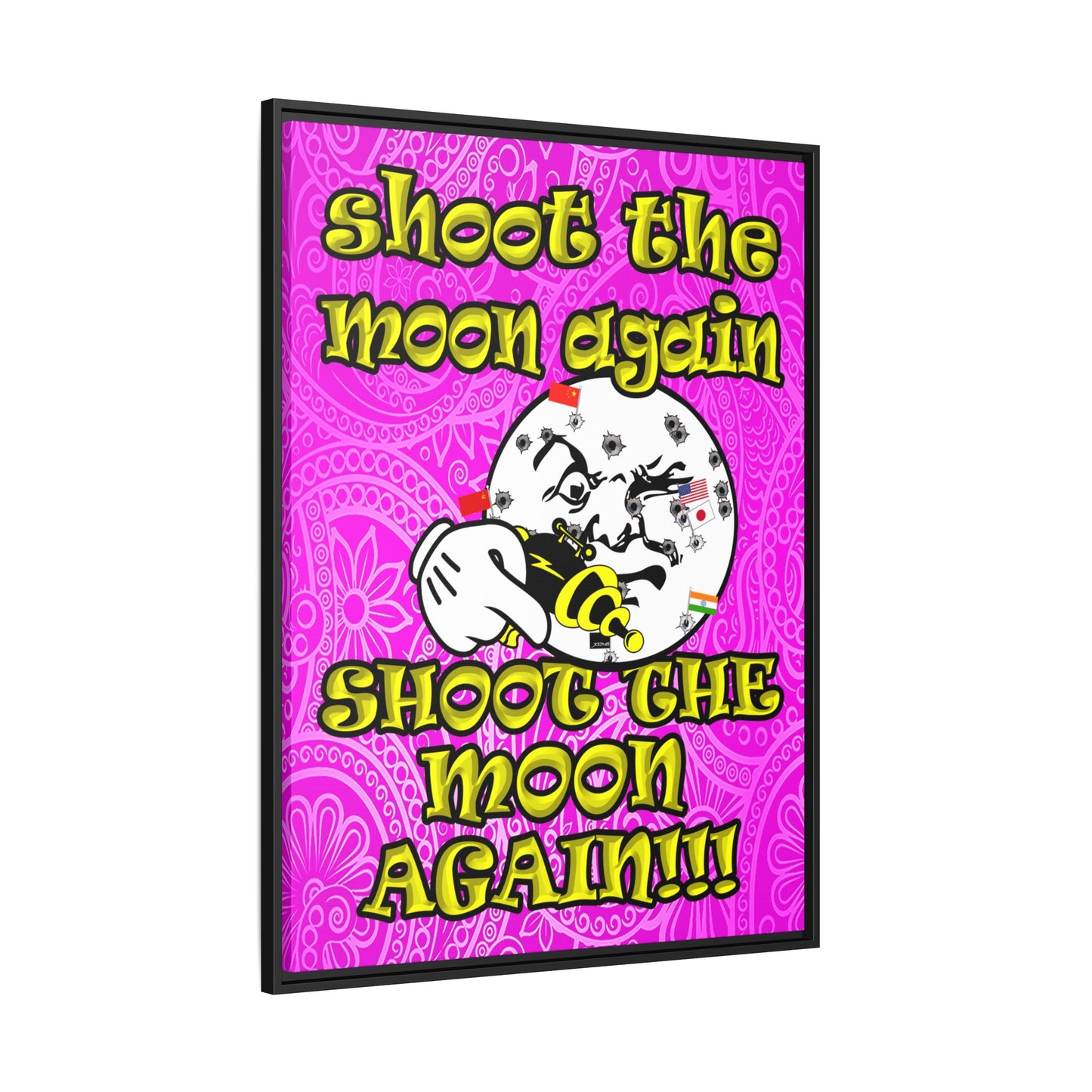 shoot the moon again - framed canvas art (pink swirl)