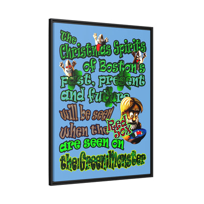 christmas spirits of boston - framed canvas art (light blue)