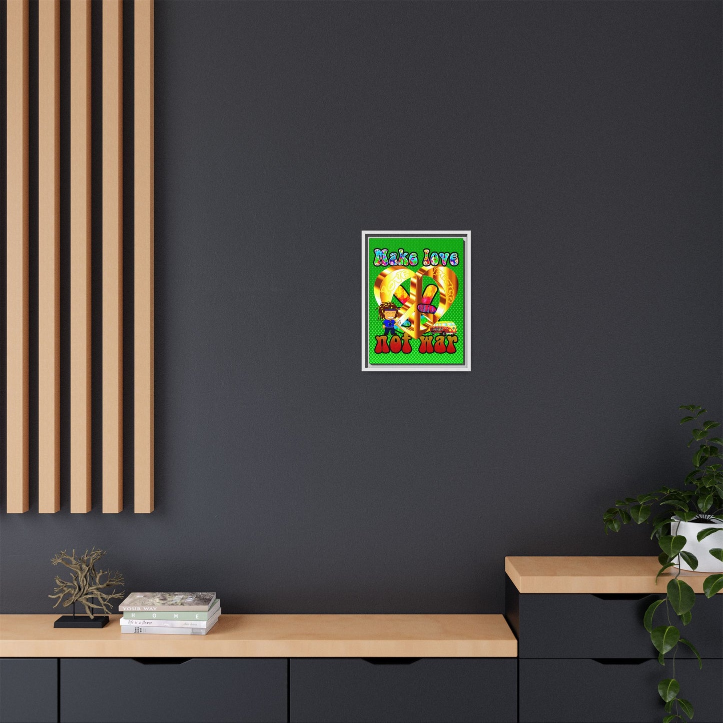 love peace - framed canvas art (logo green)