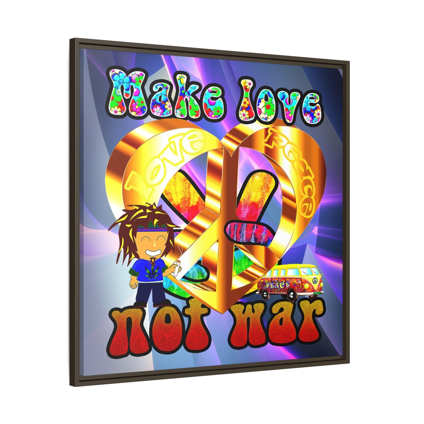 love peace - framed canvas art (grey-pink wave)