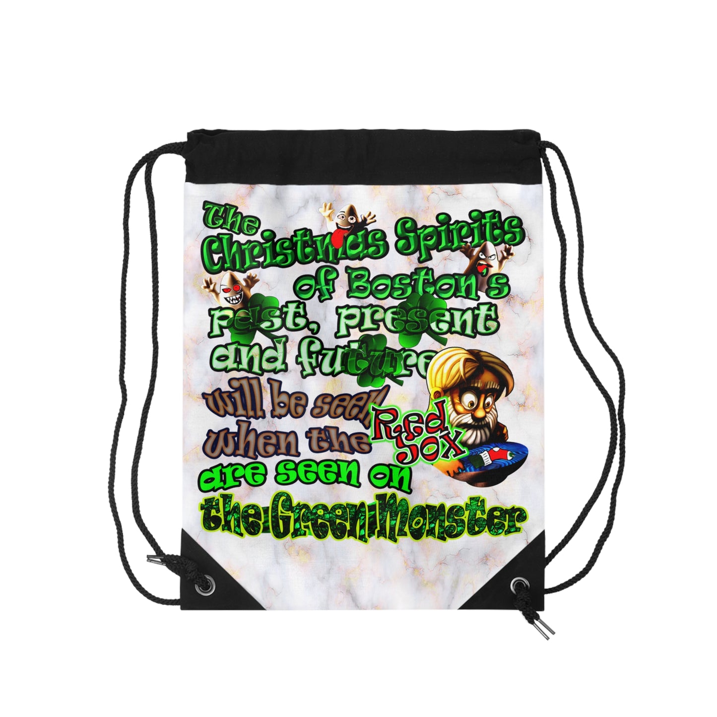 christmas spirits of boston - Drawstring Bag (white marble)