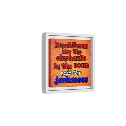 donkeys and elephants - framed canvas art (burnt orange)