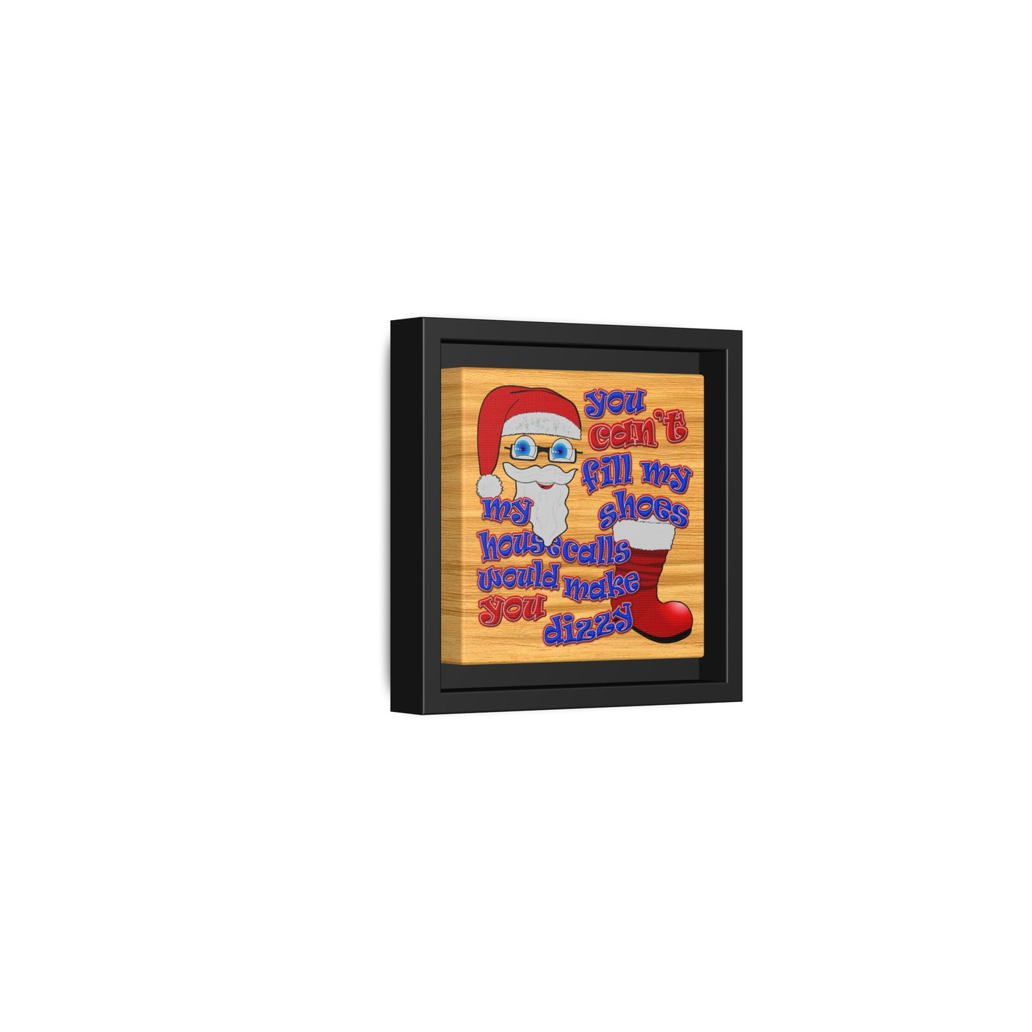 santa's shoes - framed canvas art (butterscotch wood finish)