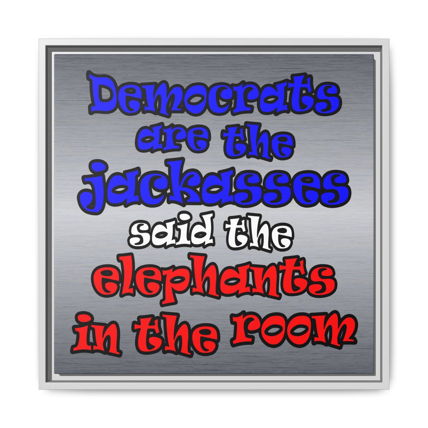 donkeys and elephants - framed canvas art (brushed nickel)