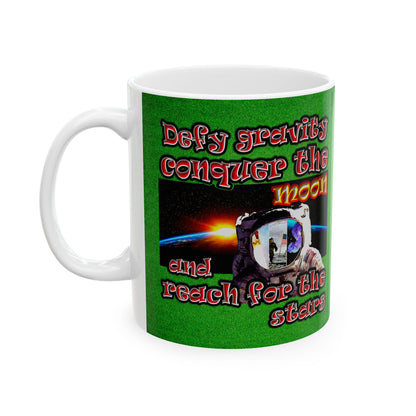 defy conquer reach - White Mug (green turf)