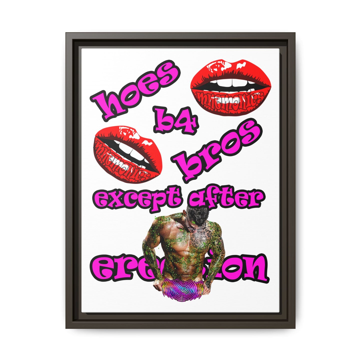 hoes b4 bros - framed canvas art (white)