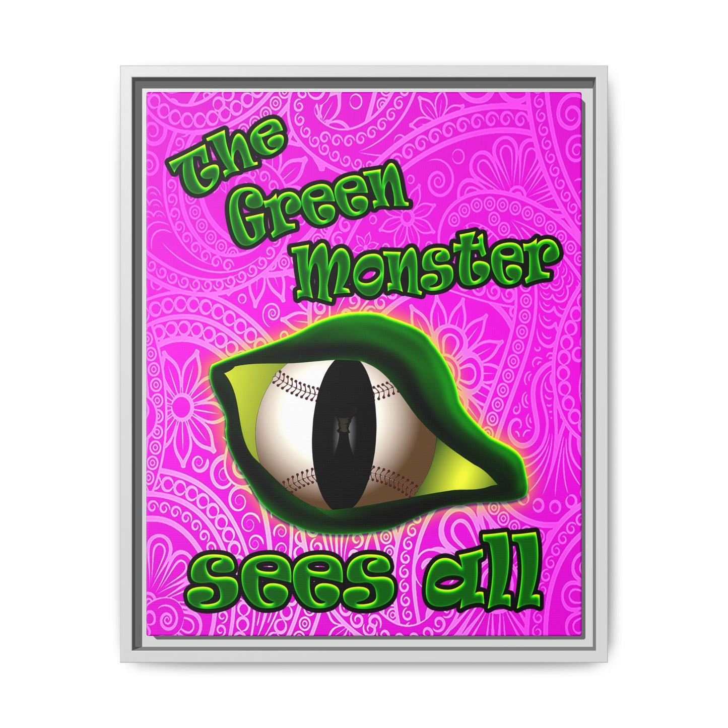 green monster - framed canvas art (pink swirl)