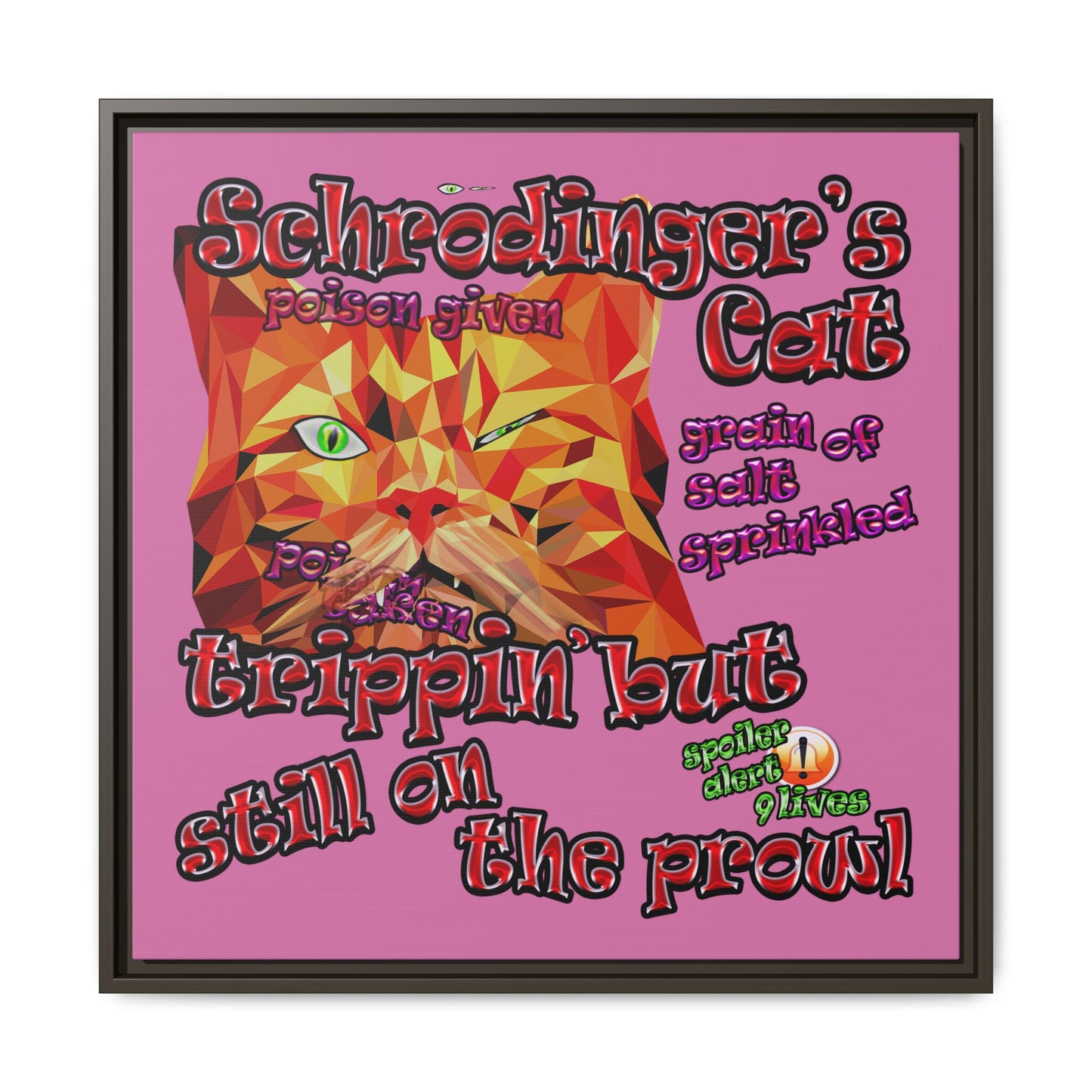 schrodinger's cat - framed canvas art (light pink)