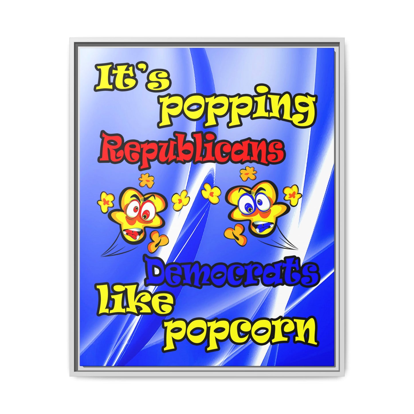 popping like popcorn - framed canvas art (blue-white wave)
