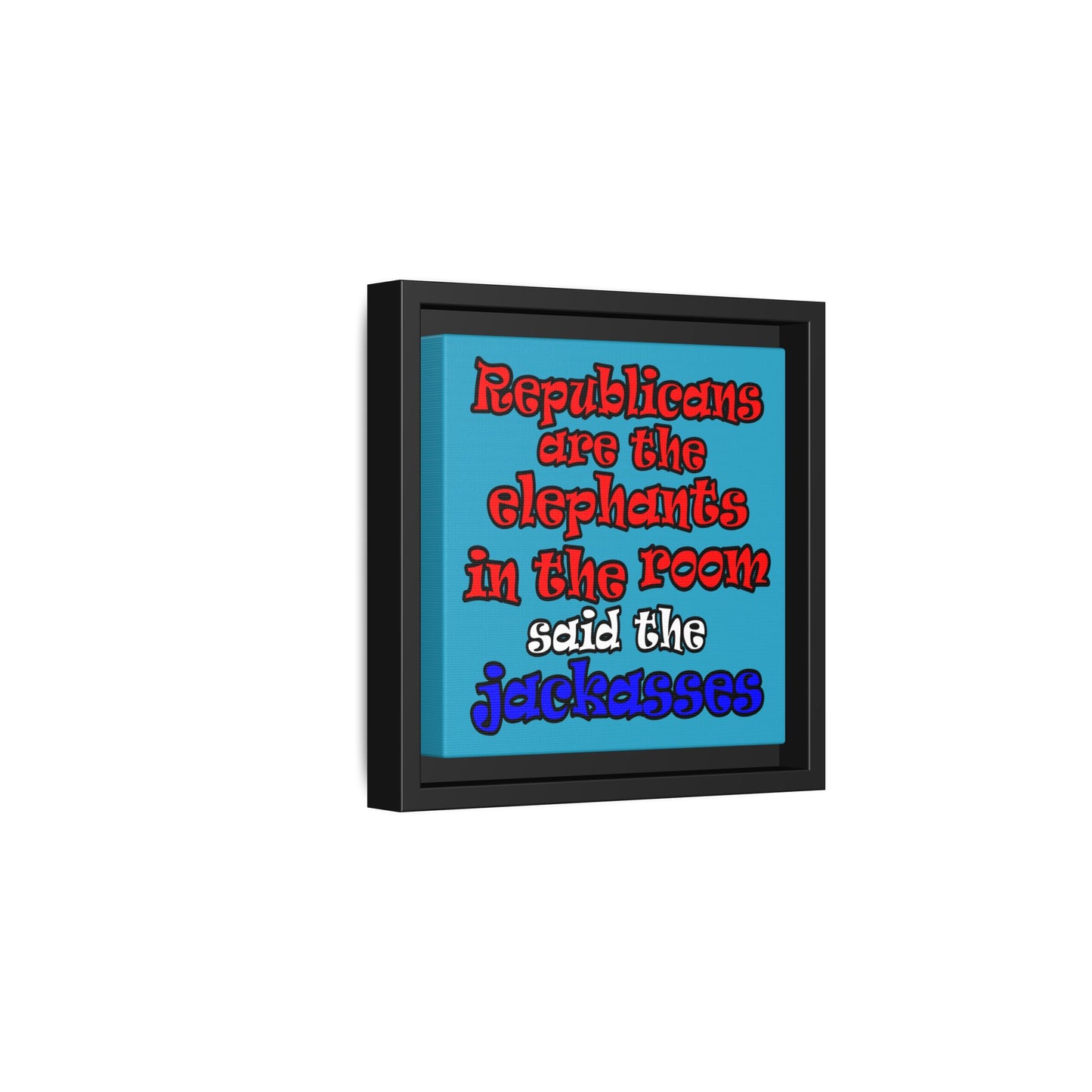donkeys and elephants - framed canvas art (turquoise)