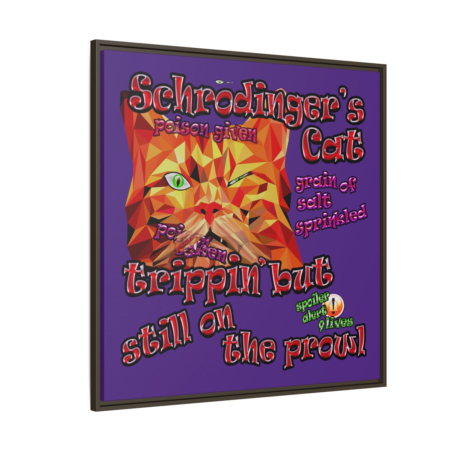 schrodinger's cat - framed canvas art (purple)