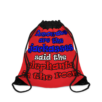 donkeys and elephants - Drawstring Bag (red)