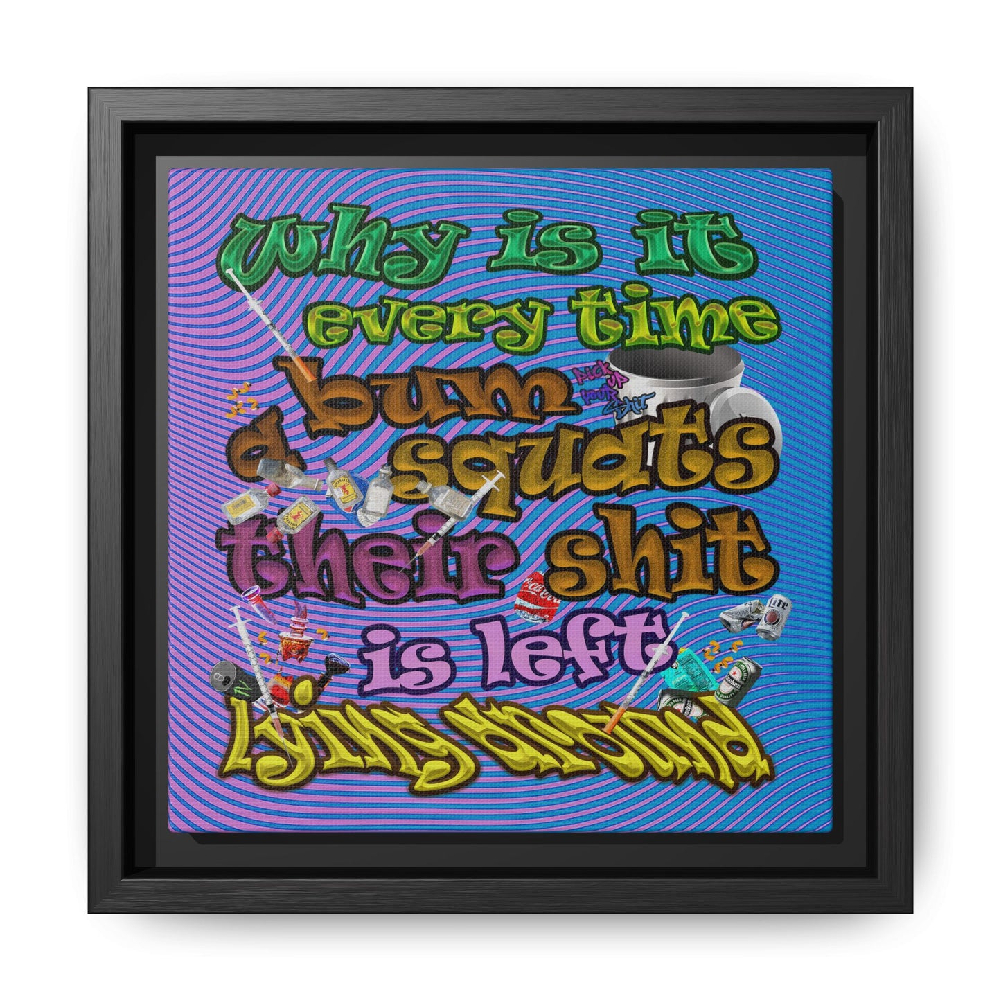 the bum's shit - framed canvas art (light blue-purple wave)