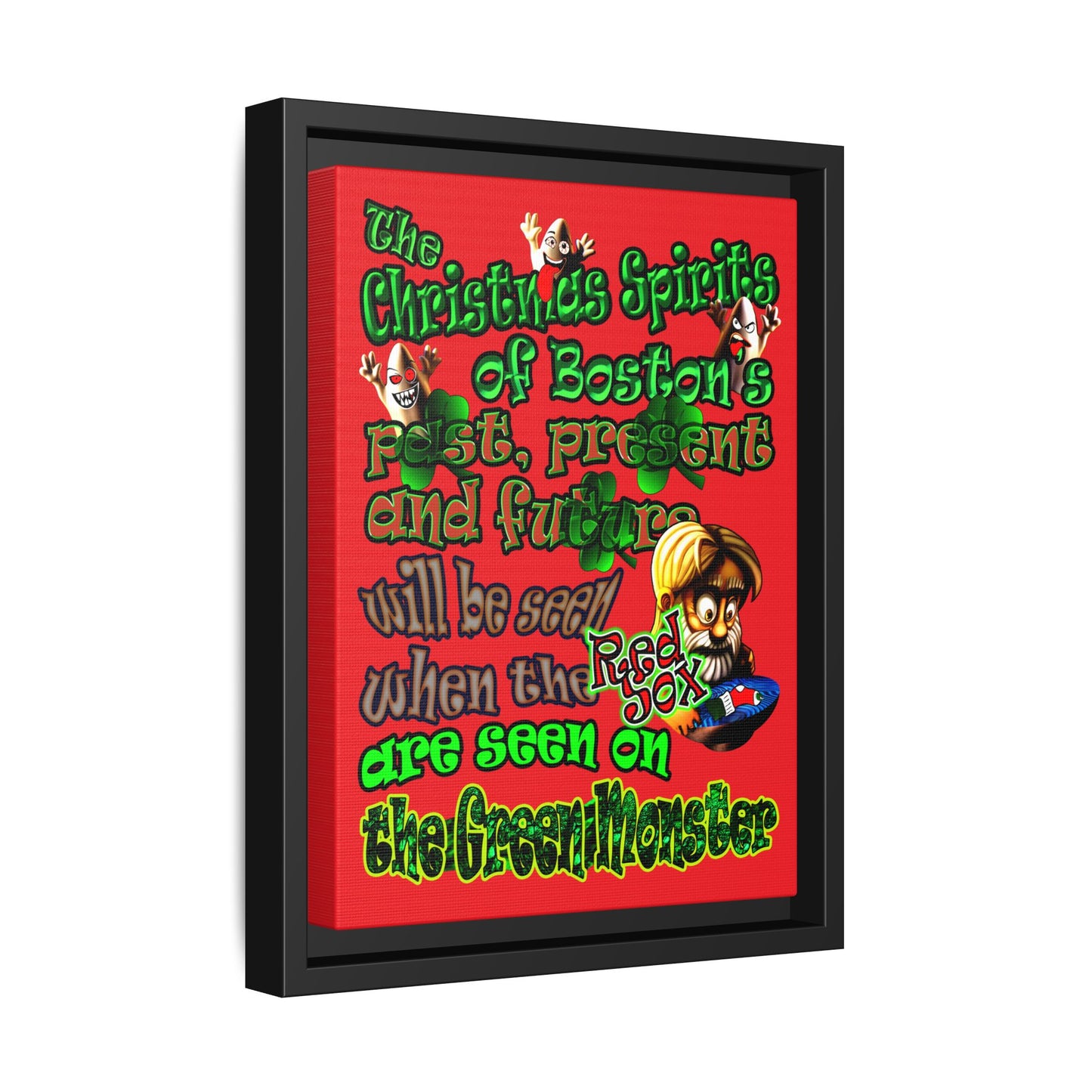 christmas spirits of boston - framed canvas art (red)