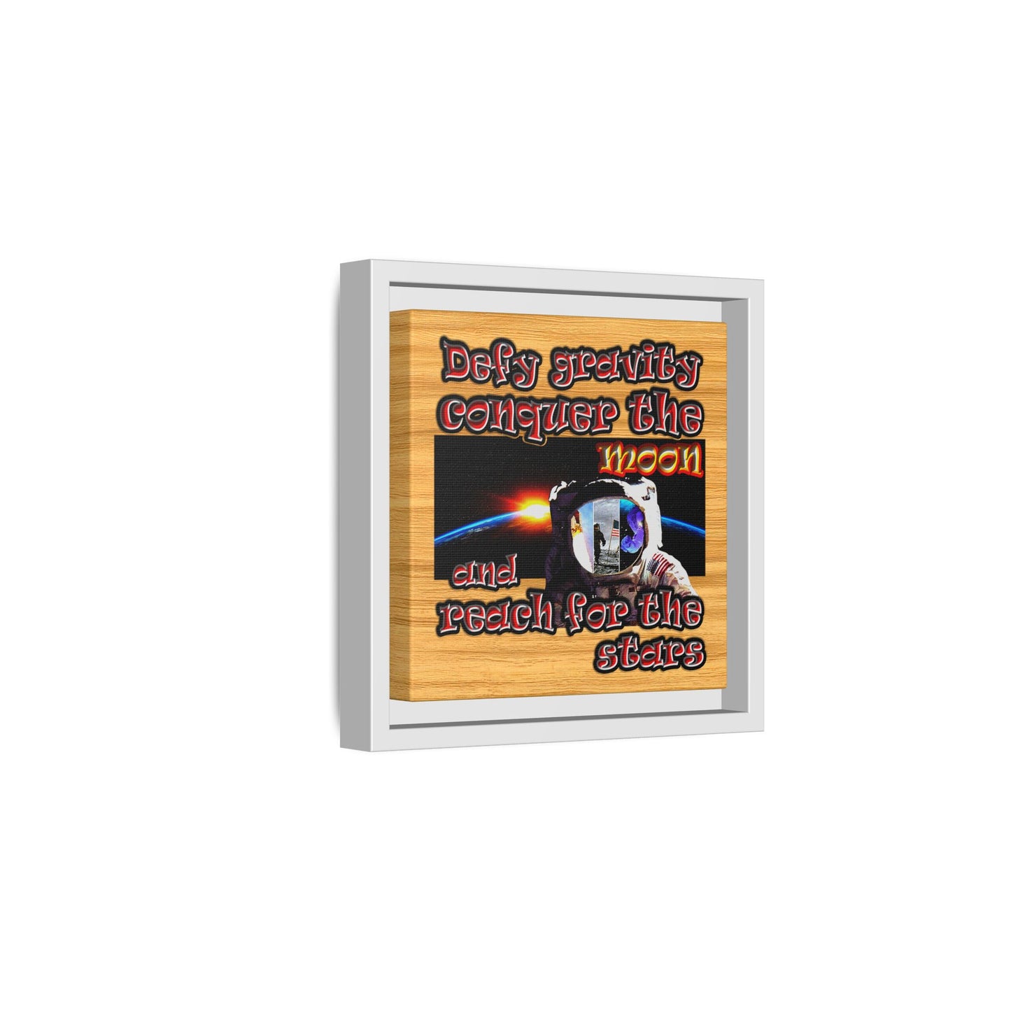 defy conquer reach - framed canvas art (butterscotch wood finish)