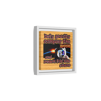 defy conquer reach - framed canvas art (butterscotch wood finish)