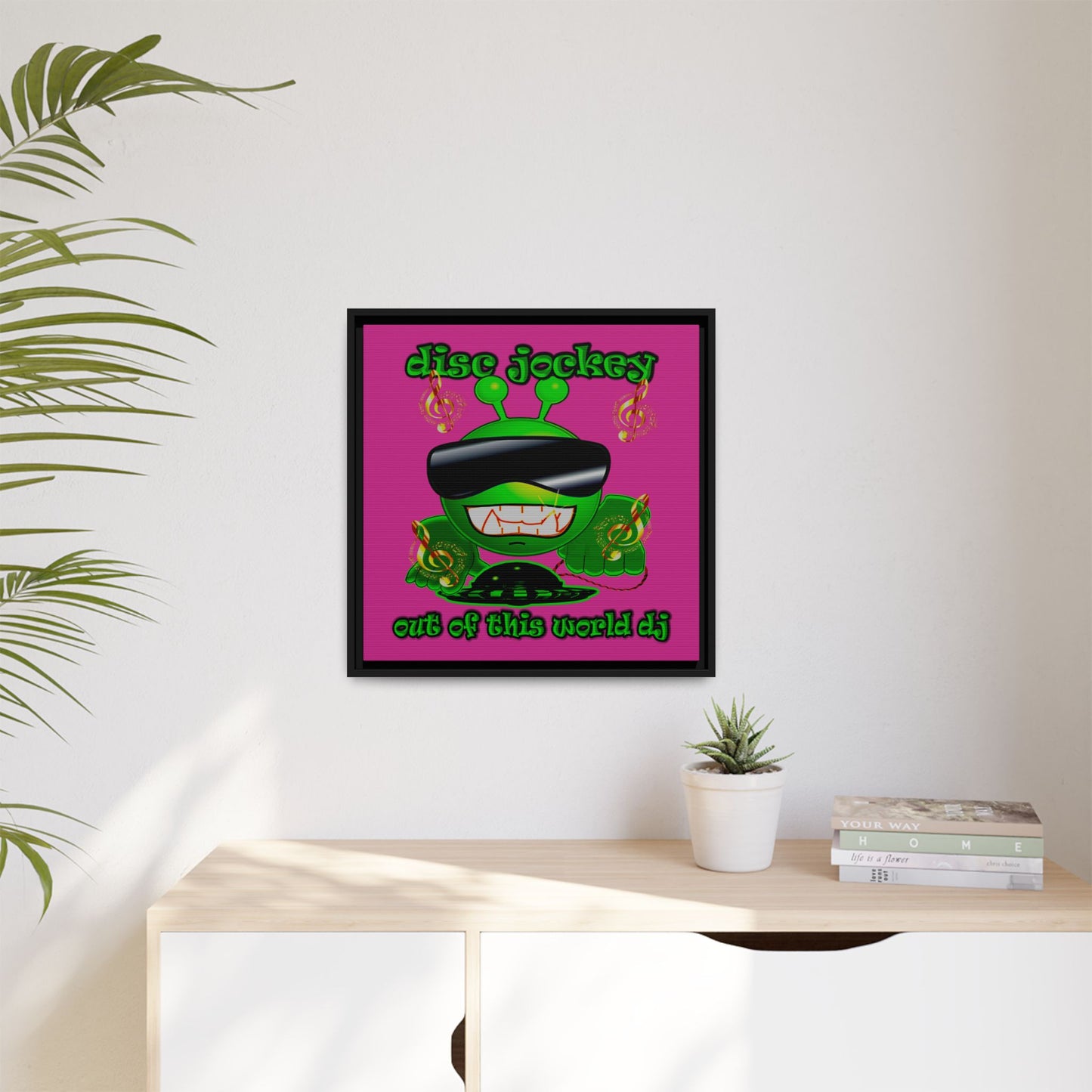 disc jockey - framed canvas art (pink)