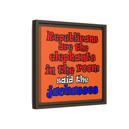 donkeys and elephants - framed canvas art (orange)