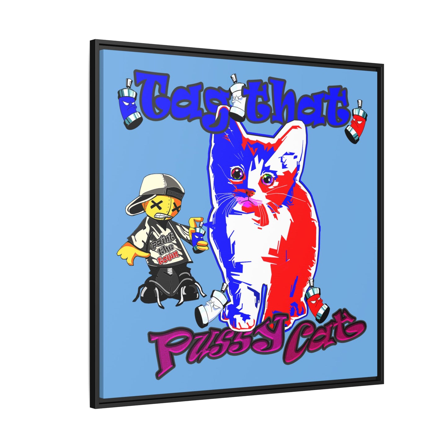 tag that - framed canvas art (light blue)