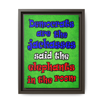 donkeys and elephants - framed canvas art (green turf)