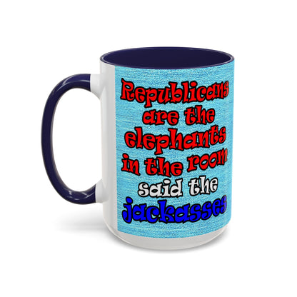 donkeys and elephants - Accent Mug (faded blue)
