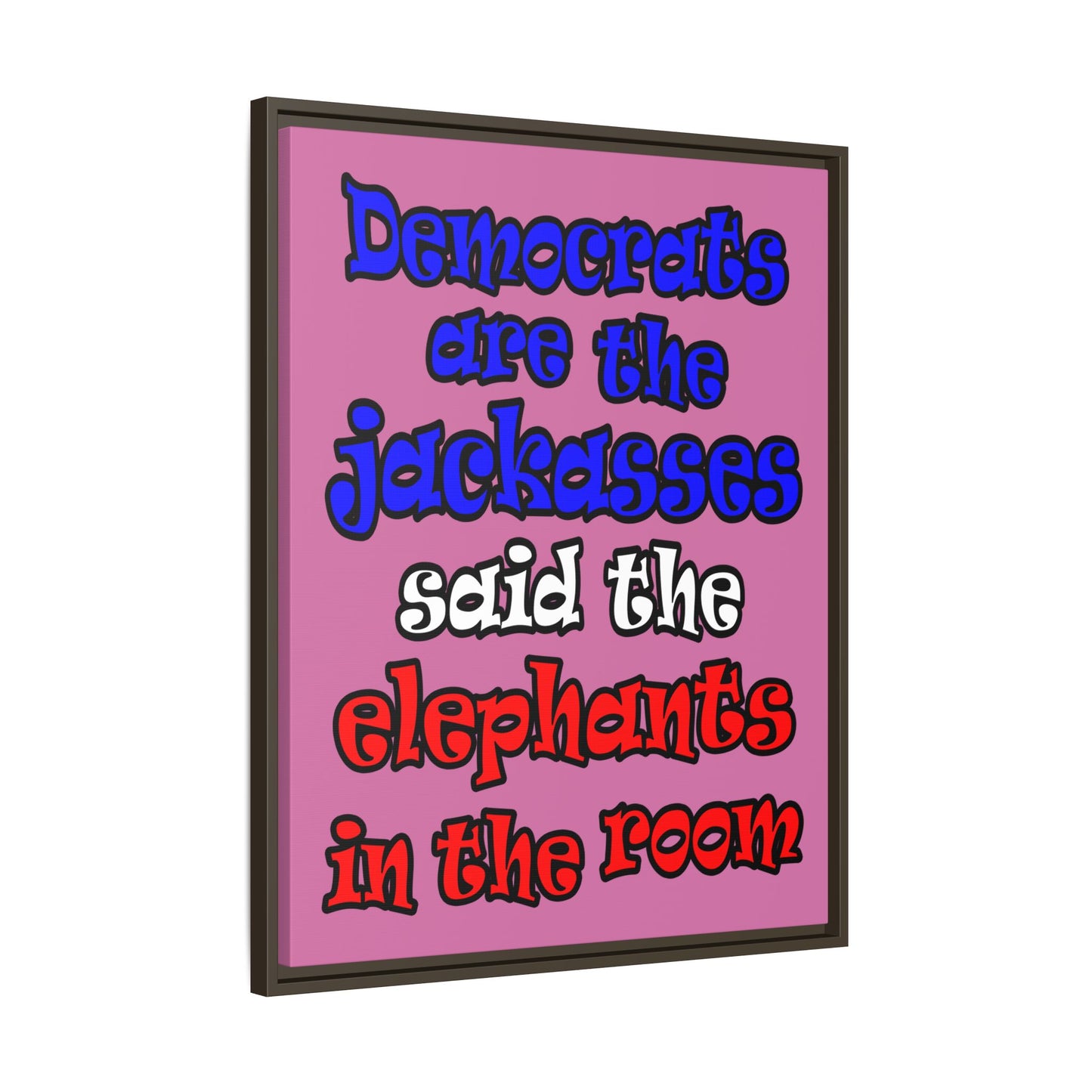 donkeys and elephants - framed canvas art (light pink)