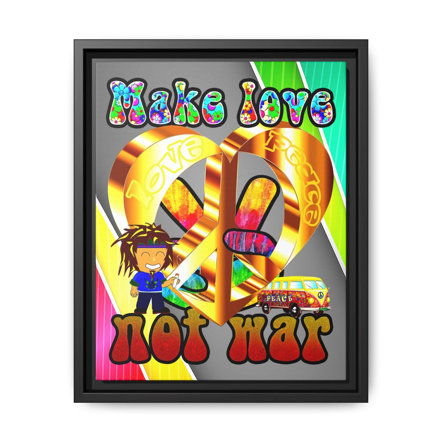love peace - framed canvas art (rainbow split)