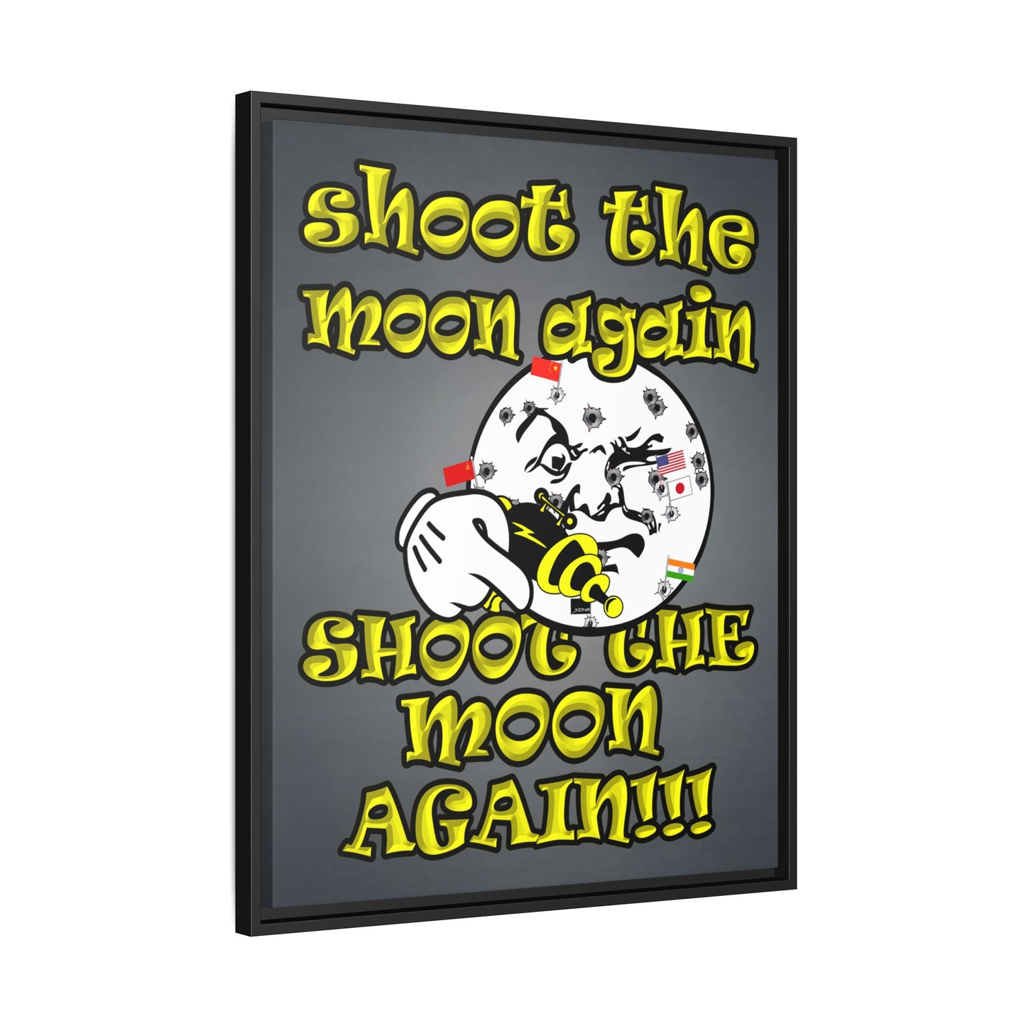shoot the moon again - framed canvas art (grey-light grey)