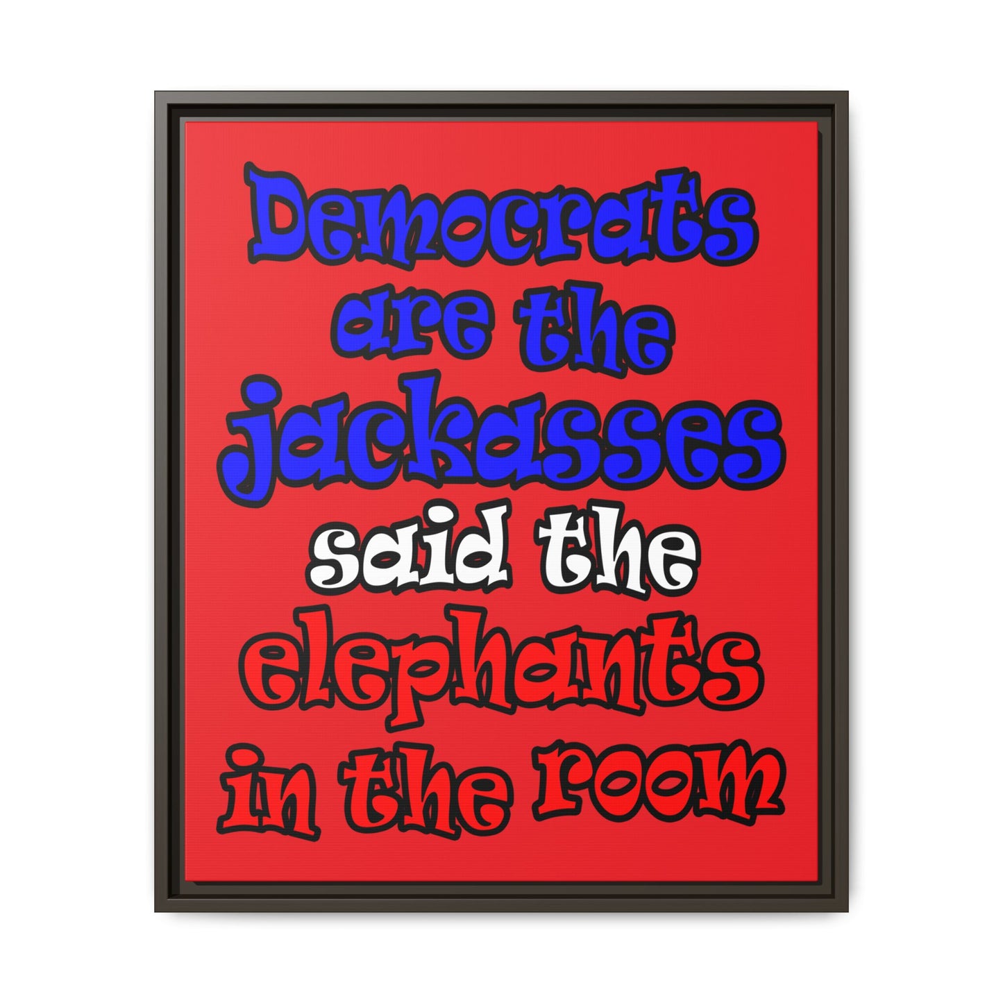 donkeys and elephants - framed canvas art (red)