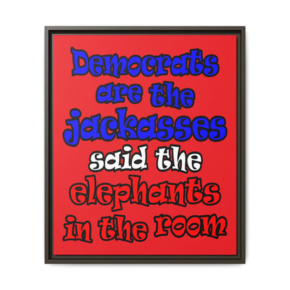 donkeys and elephants - framed canvas art (red)