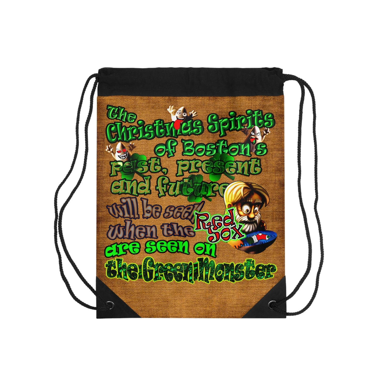 christmas spirits of boston - Drawstring Bag (dichromatic brown papyrus)