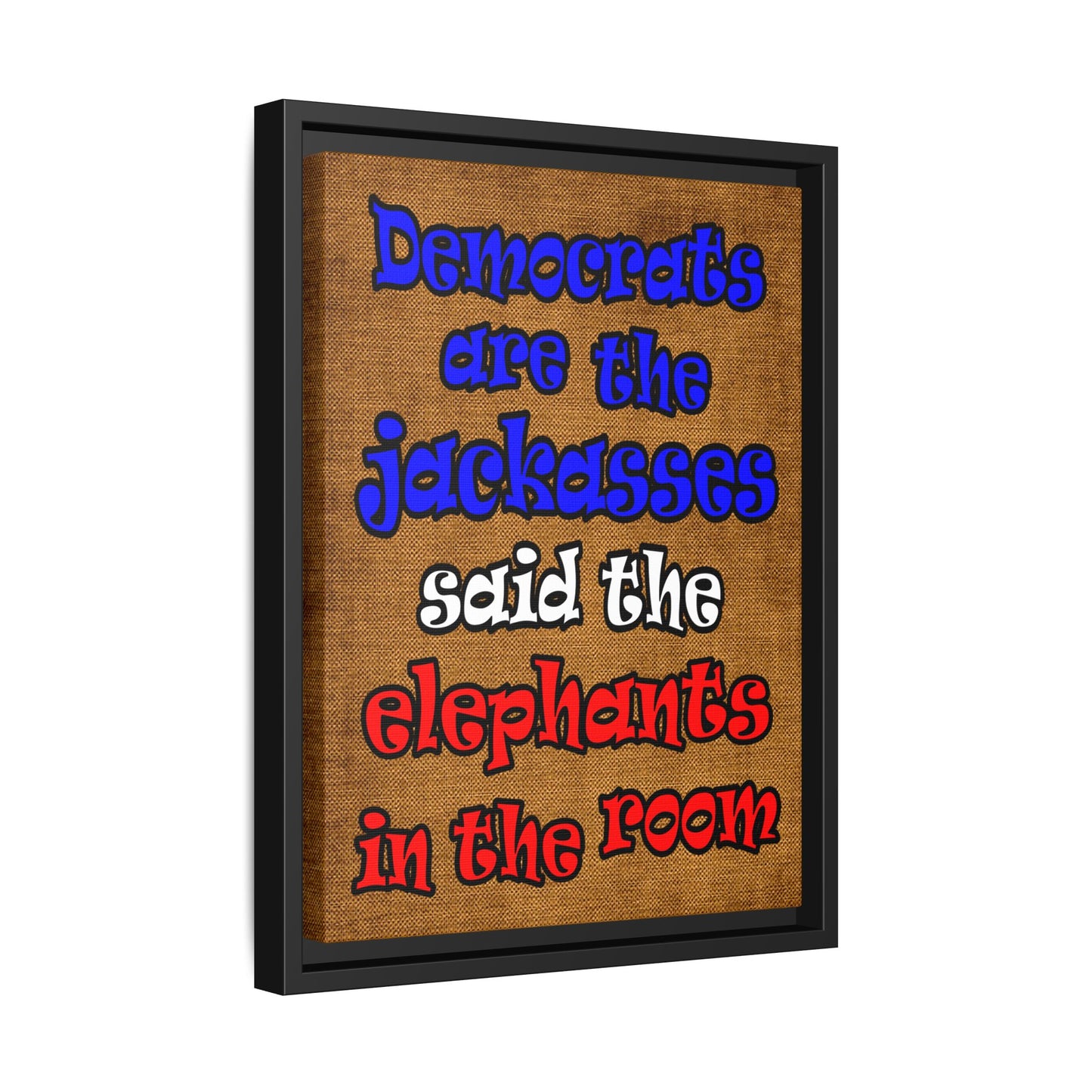donkeys and elephants - framed canvas art (brown papyrus)