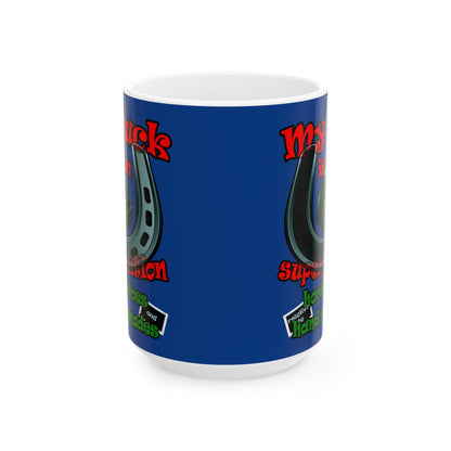 my luck - White Mug (dark blue)