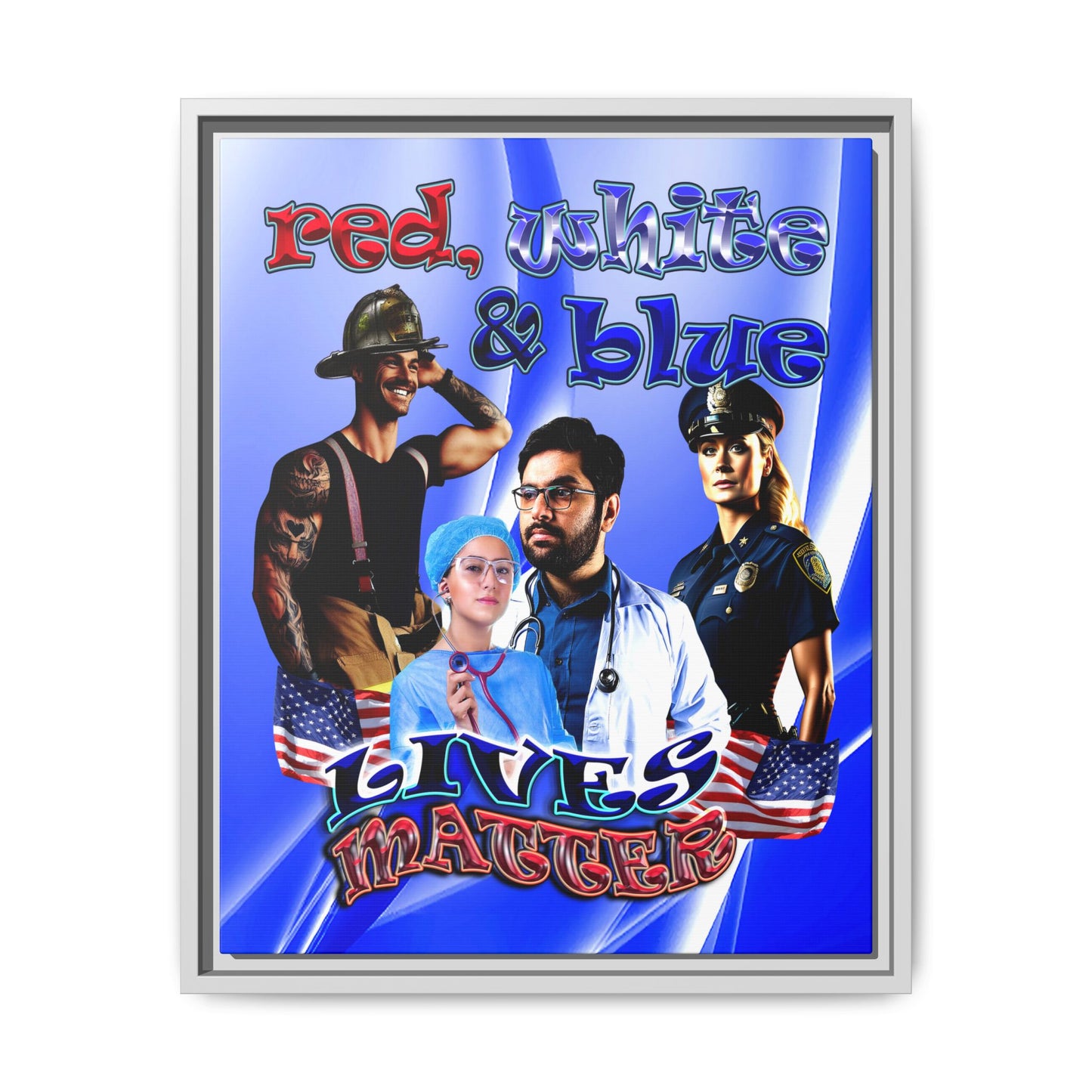 rw&b lives matter - framed canvas art (blue-white wave)