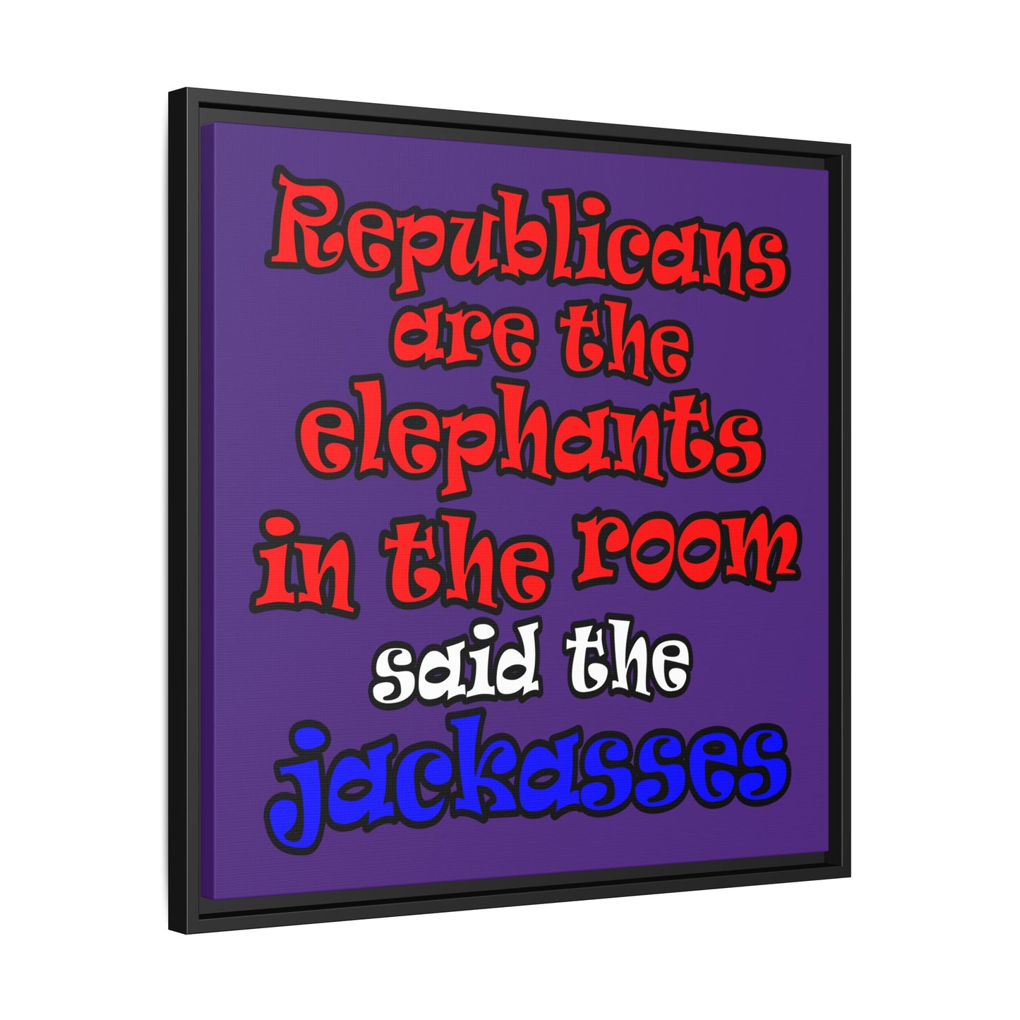 donkeys and elephants - framed canvas art (purple)