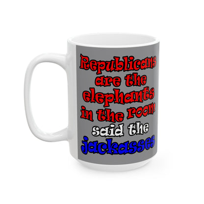 donkeys and elephants - White Mug (grey)