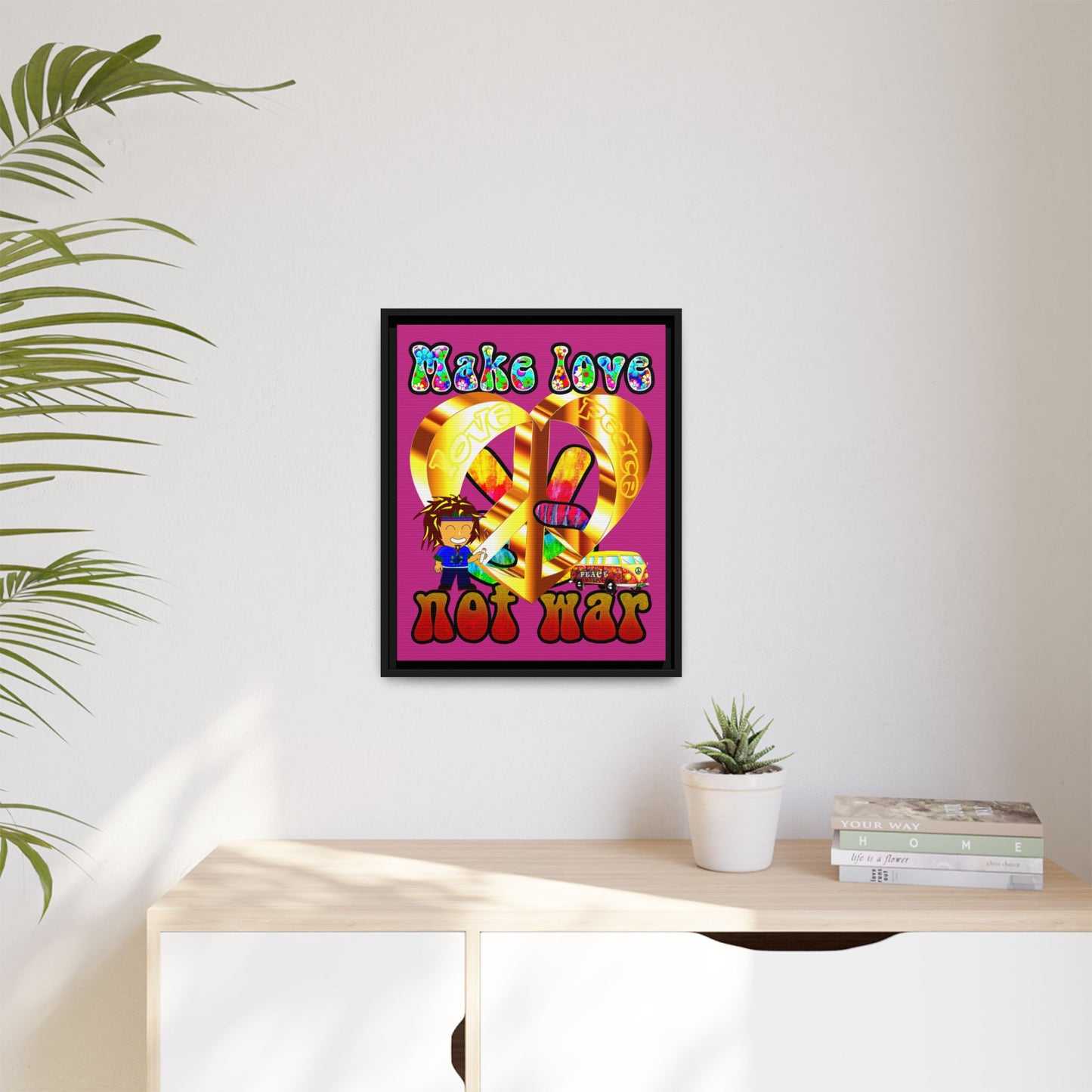 love peace - framed canvas art (pink)
