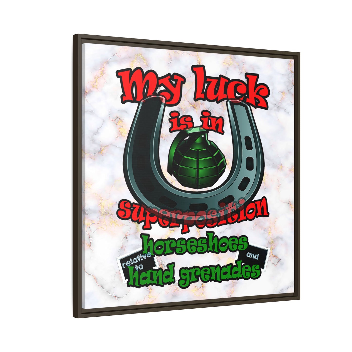 my luck - framed canvas art (white marble)