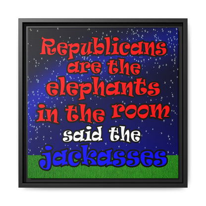 donkeys and elephants - framed canvas art ('snoops' background)