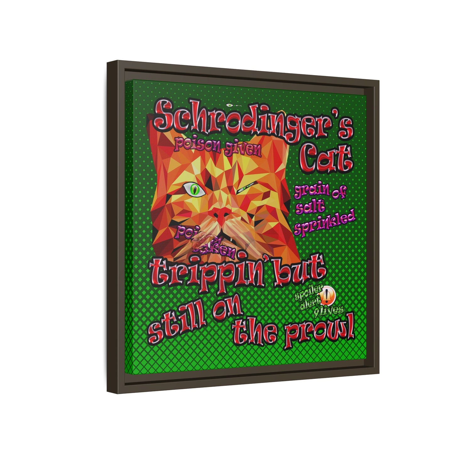 schrodinger's cat - framed canvas art (logo green)