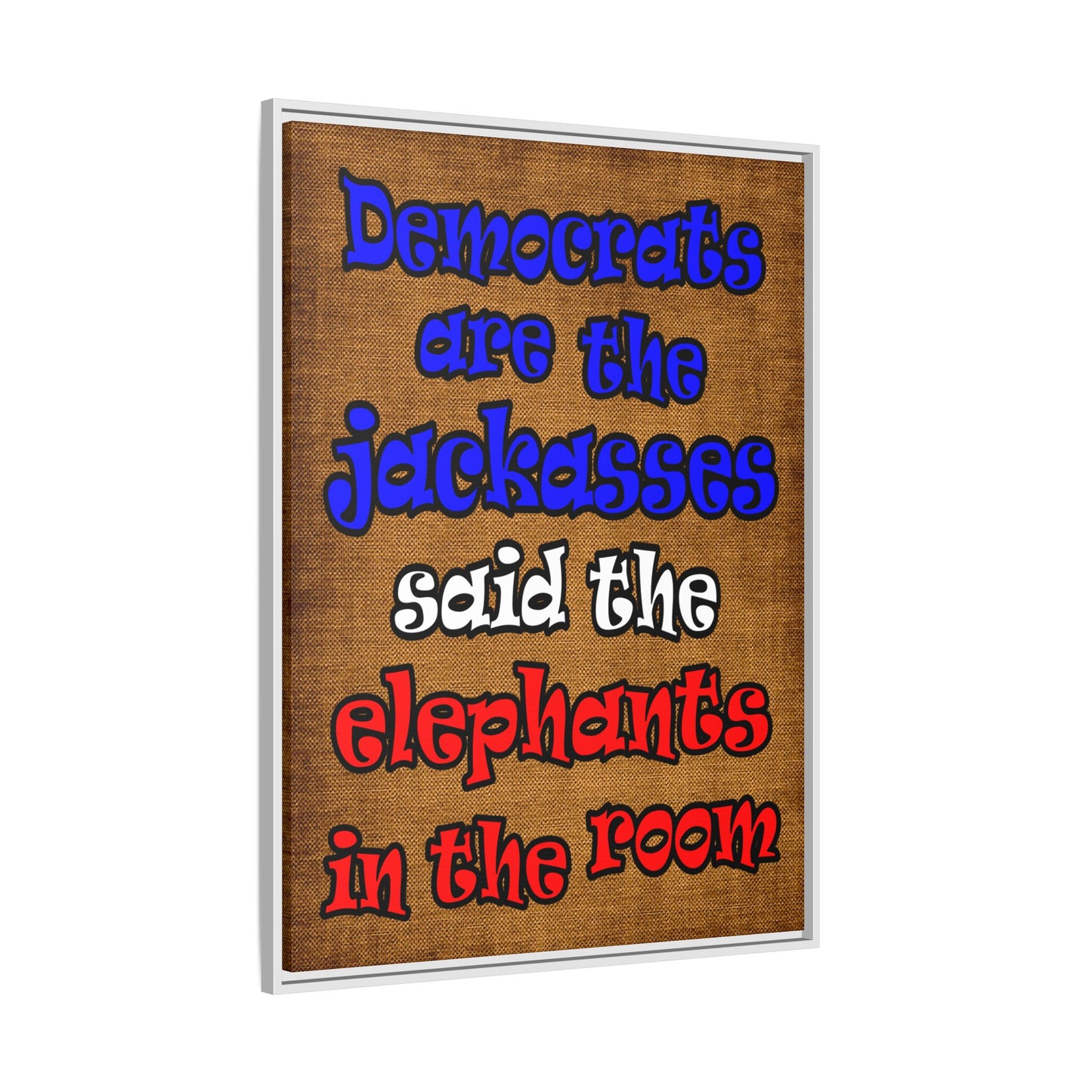 donkeys and elephants - framed canvas art (brown papyrus)