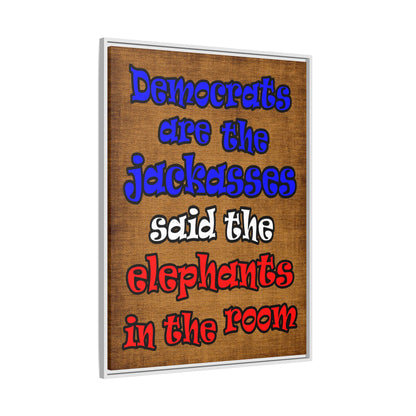 donkeys and elephants - framed canvas art (brown papyrus)