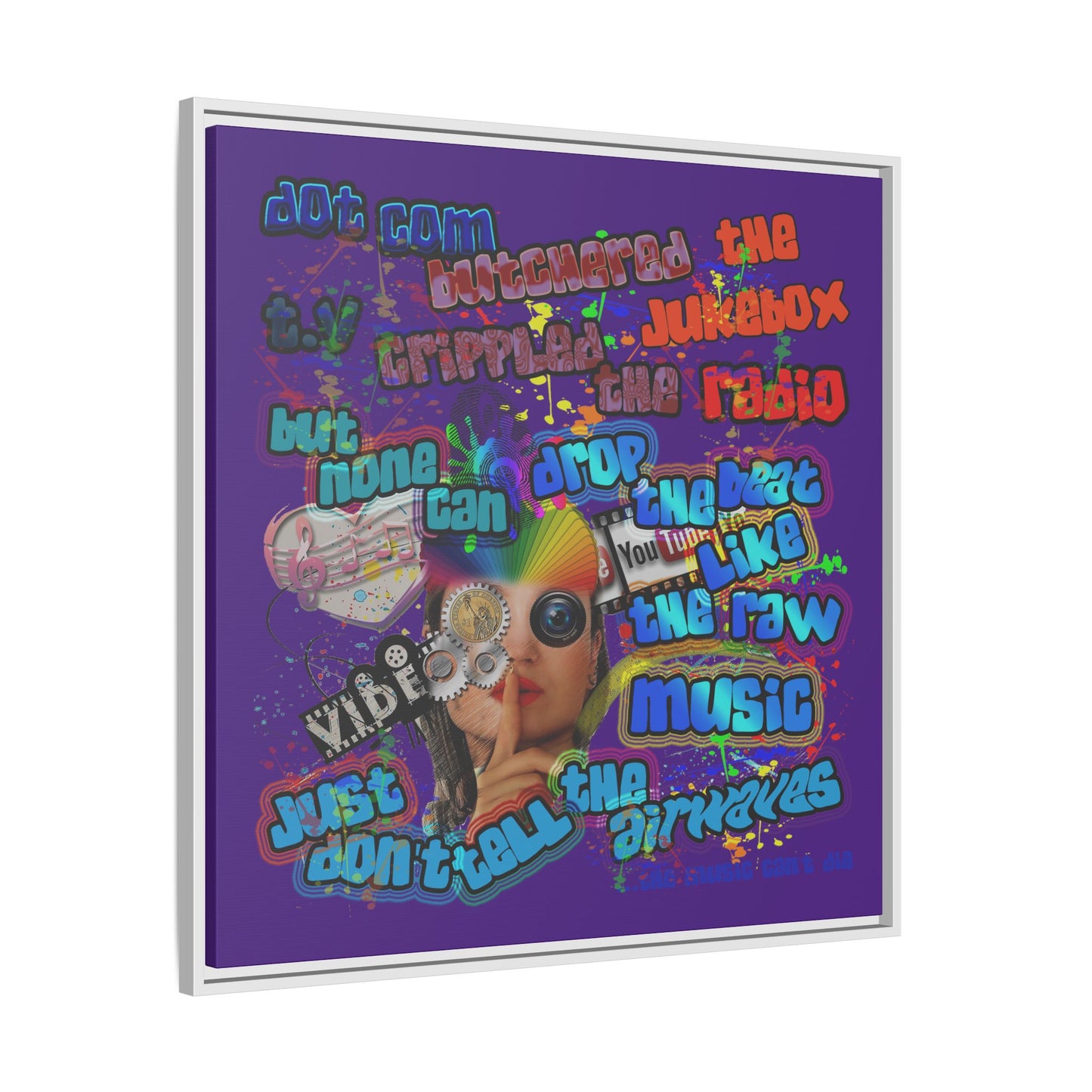 drop the beat - framed canvas art (purple)