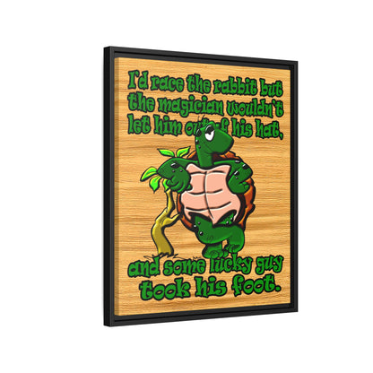 turtle race - framed canvas art (butterscotch wood finish)